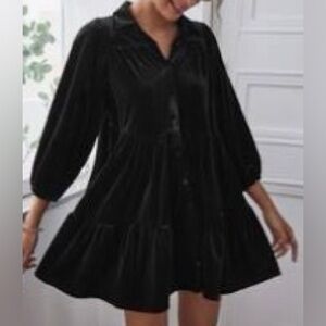 SHEIN LUNE Velvet High Waist Shirt Smock Dress
